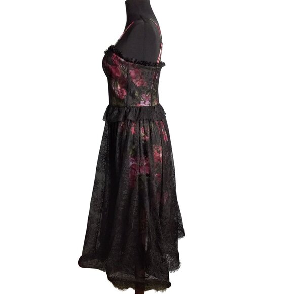 Pearl By Georgina Chapman of Marchesa Size 4 Dress Black Floral Lace Midi Flirty - Picture 2 of 14